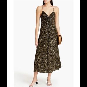 Carolina ruched printed jacquard midi dress